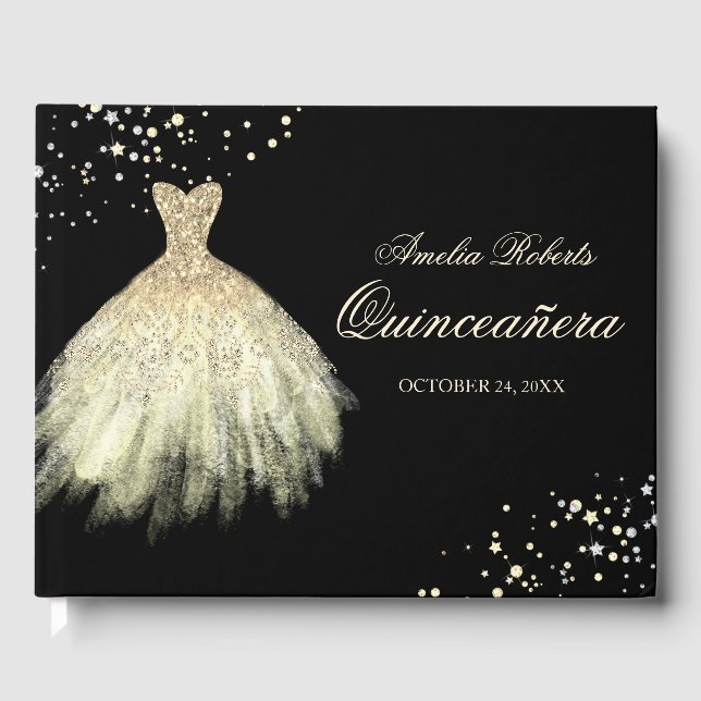 Robe d'étincelle d'or noir Quinceanera Livre d'or (Recto)