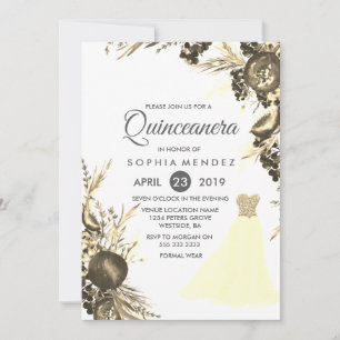 Robe d'or Gown Floral Quinceanera invitation