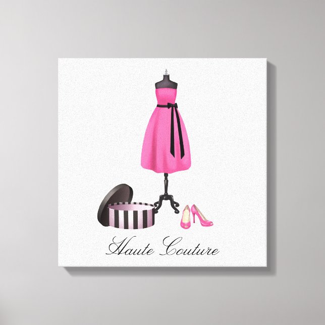 Robe et chaussures roses Haute Couture sur toile (Recto)