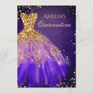 Robe étincelante Violet or Quinceanera Invitation