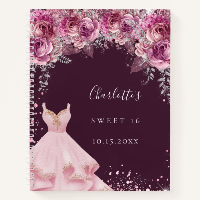 Robe florale bordeaux rose pour Sweet 16 livre d'o (Devant)