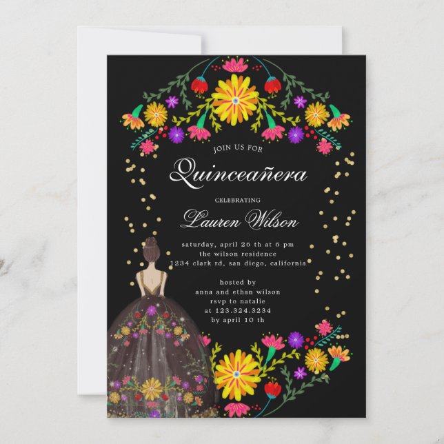 Robe florale colorée Quinceanera Invitation (Devant)