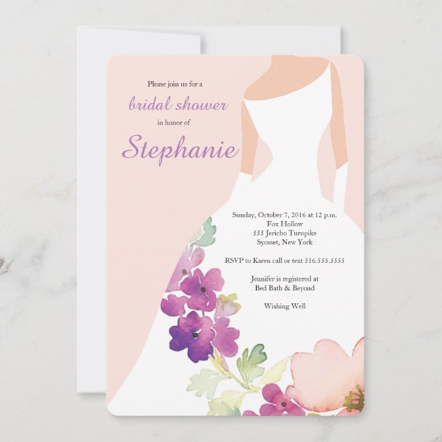 Robe Florale Rose Pâle Invitation Mariage Shower (Devant)
