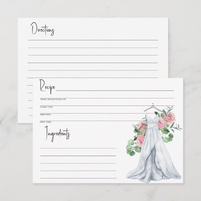 Robe mariage - Douche nuptiale, Carte Recette (Devant / Derrière)