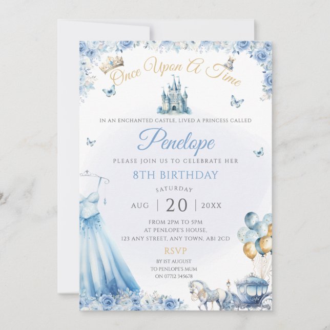 Robe princesse bleue Invitation de fête d'annivers (Devant)