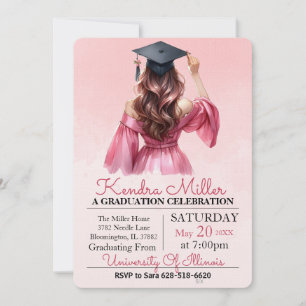Robe rose Aquarelle Graduation Invitation