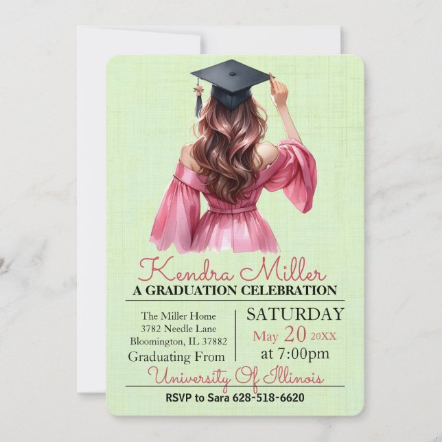 Robe rose Aquarelle Graduation Invitation (Devant)