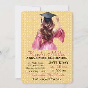 Robe rose Aquarelle Graduation Invitation