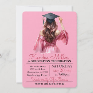 Robe rose Aquarelle Graduation Invitation