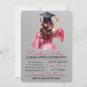 Robe rose Aquarelle Graduation Invitation