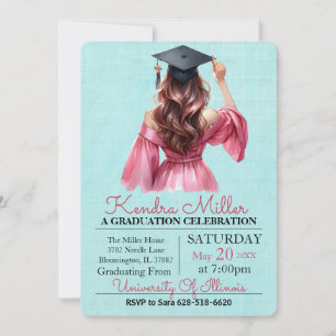 Robe rose Aquarelle Graduation Invitation