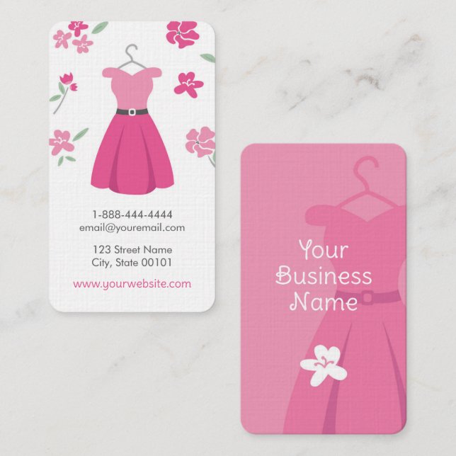 Robe rose avec Fleurs Carte de visite vertical (Devant / Derrière)
