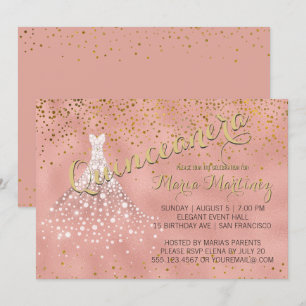 Robe rose Diamant Or Quinceanera Invitation