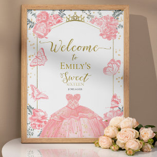 Robe rose papillon doux 16 Affiches de bienvenue R