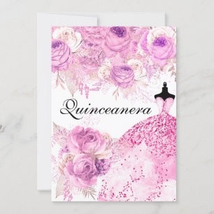Robe Rose rose et violet Quinceanera Invitation