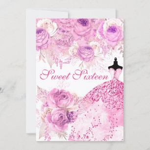 Robe Rose rose et violet sucré 16 Invitation