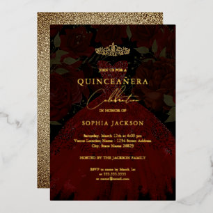 Robe Rouge or Tiara Quinceanera Foil Invitation