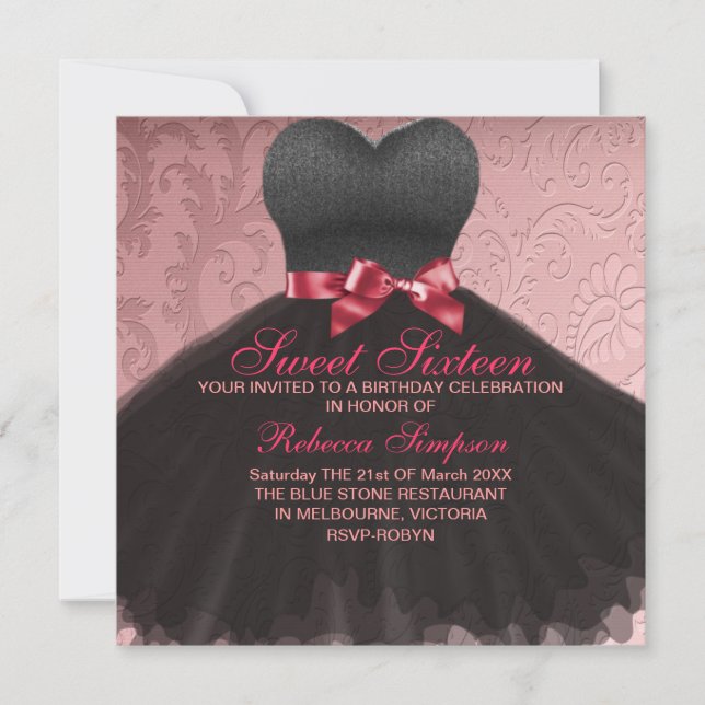 Robe Sweet sixteen rose Noir Invitation Anniversai (Devant)
