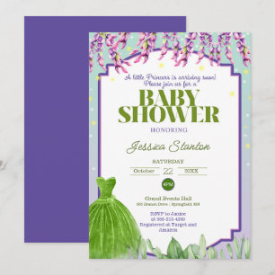 Robe verte violet et Baby shower rose Invitation