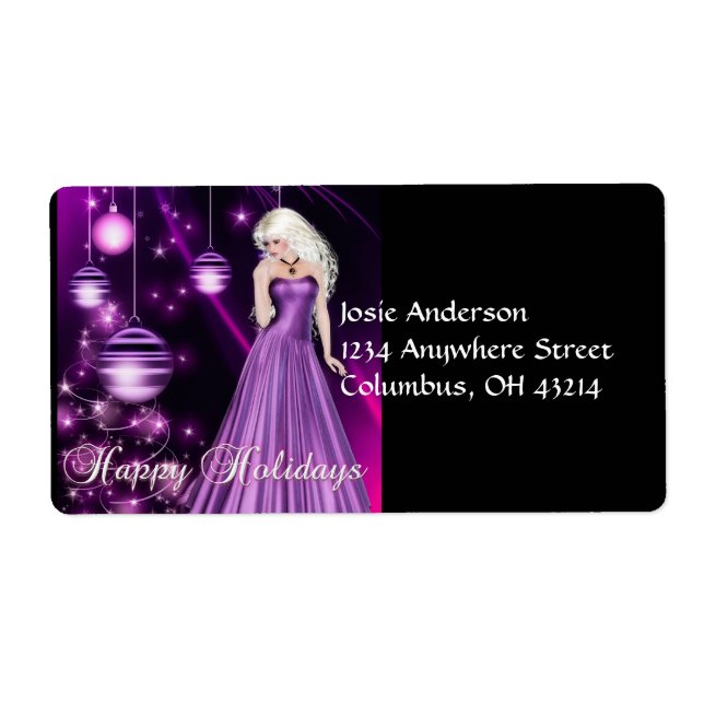 Robe violette Fille Étiquettes de adresse de Noël (Devant)