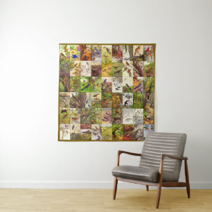 Robert Bruce Horsfall Square Birds Collage Tapestry
