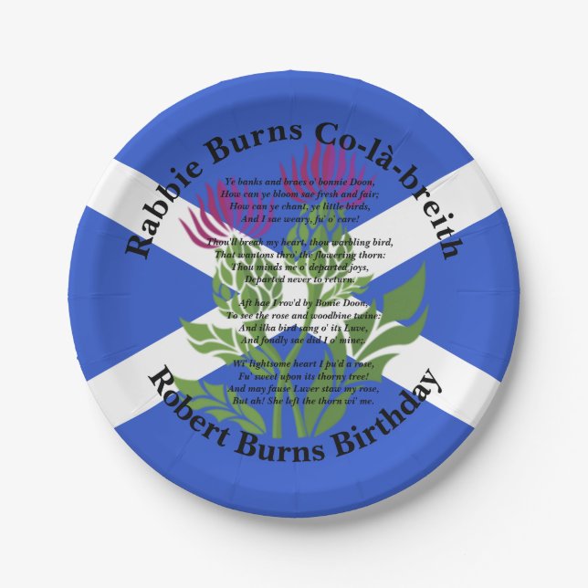 Robert Burns Birthday Poem Thistle Flag Small 7" Paper Plate (Front)