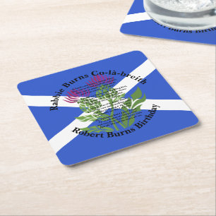 Robert Burns Birthday Poem Thistle Flag Square Paper Coaster