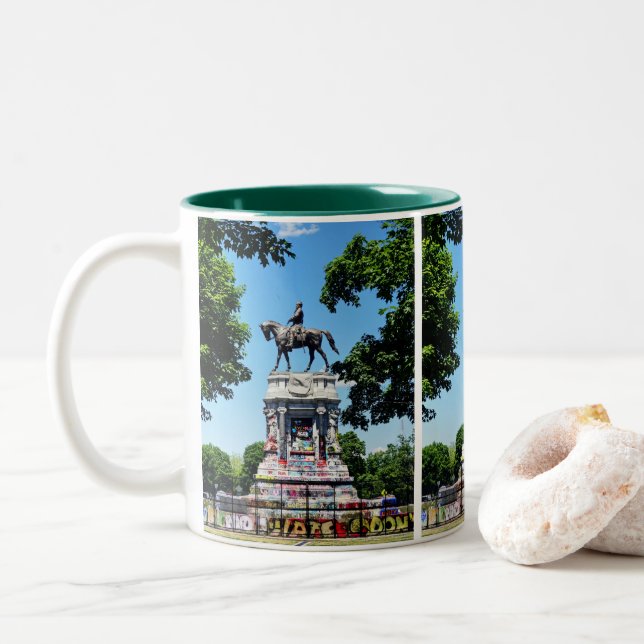Robert E Lee Statue Two-Tone Coffee Mug (With Donut)