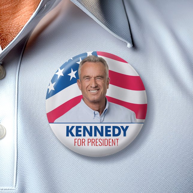 Robert F Kennedy JR 2024 - with flag background 2 Inch Round Button (Kennedy 2024 Button)