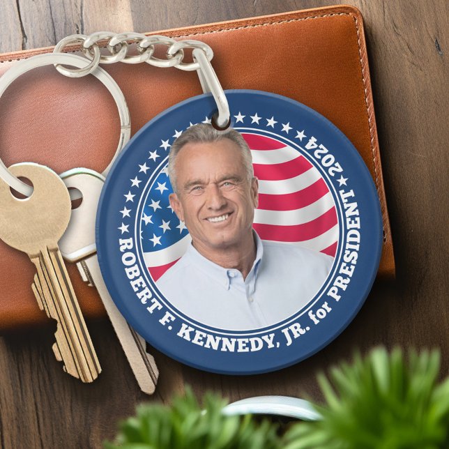 Robert F Kennedy JR RFK photo and flag 2024  Keychain (Personalized Keychain - campaign gear)