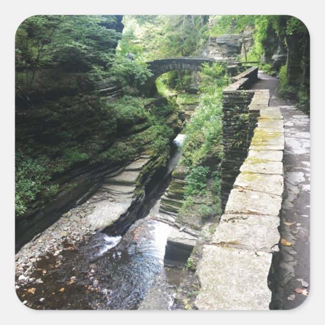 robert h. treman state park bridge square sticker (Front)