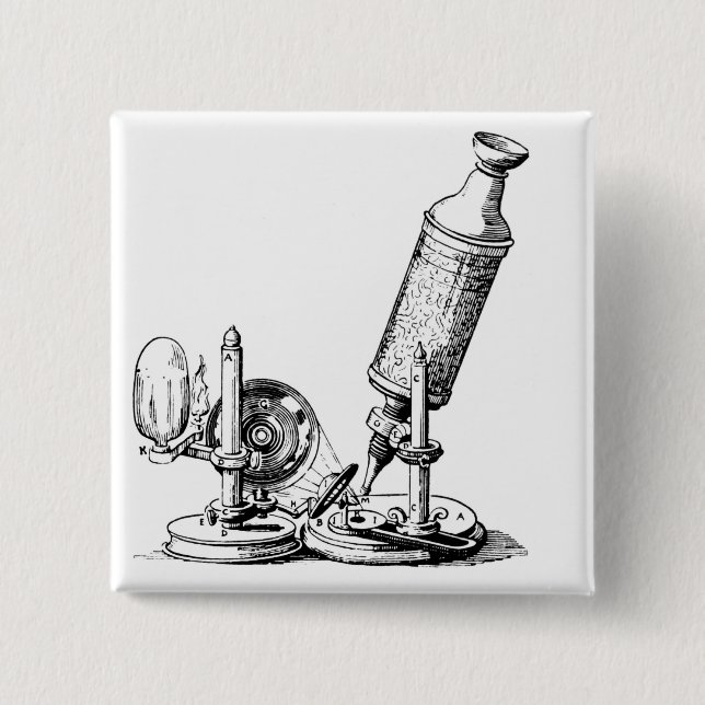 Robert Hooke's Microscope 2 Inch Square Button (Front)