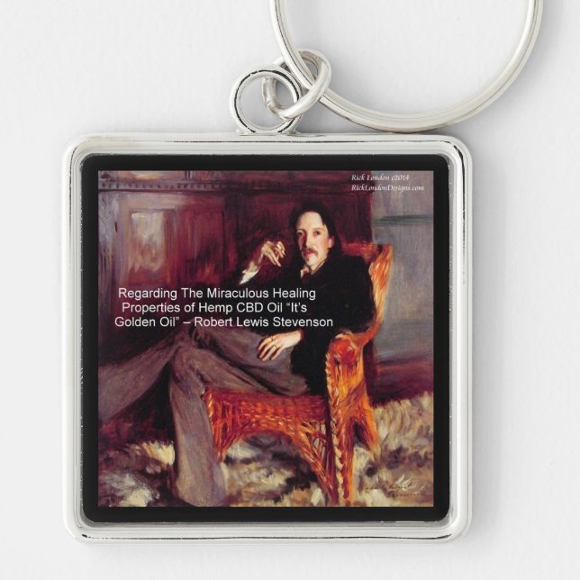 Robert Louis Stevenson & Quote CBD is Golden Oil Keychain (Front)