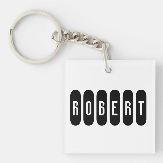 Robert Mens Name In Black n White, Keychain (Front)