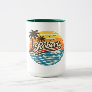 Robert Retro Sunset Name Design Two-Tone Coffee Mug