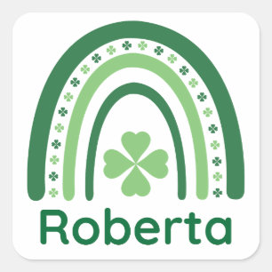 Roberta Name Clover Boho Rainbow Square Sticker