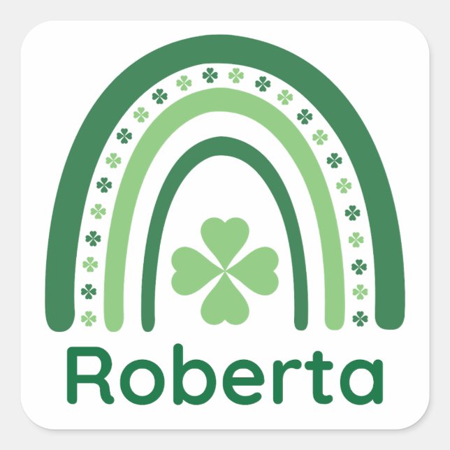Roberta Name Clover Boho Rainbow Square Sticker (Front)