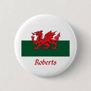 Roberts Welsh Flag 2 Inch Round Button