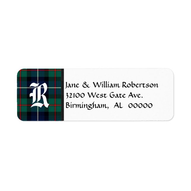 Robertson Tartan Plaid Monogram Address Labels (Front)