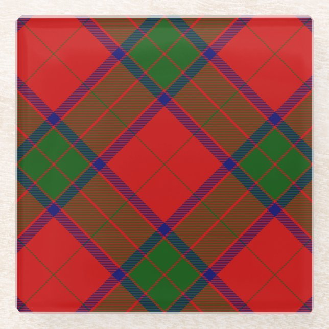 Robertson tartan red green plaid glass coaster (Front)