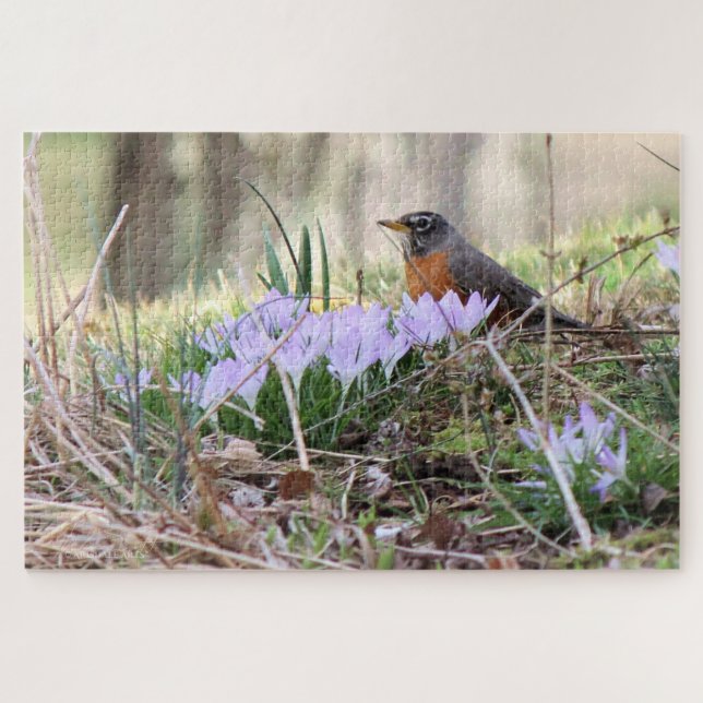 Robin among Flowers Jigsaw Puzzle (Horizontal)