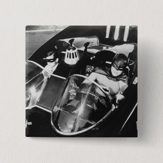 Robin and Batman in Batmobile 2 Inch Square Button (Front)