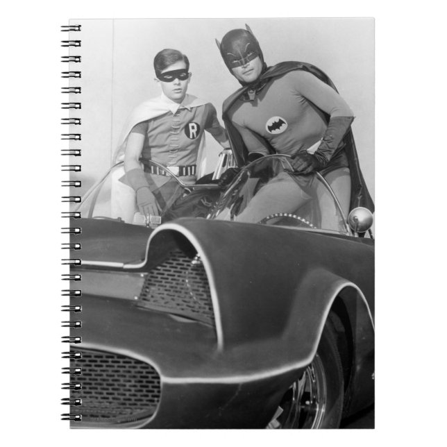 Robin and Batman Standing in Batmobile Notebook (Front)