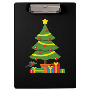 Robin And Colorful Presents Under Christmas Tree Clipboard
