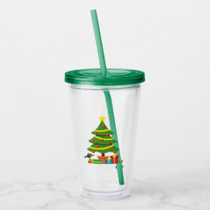 Robin And Colourful Presents Under Christmas Tree Acrylic Tumbler