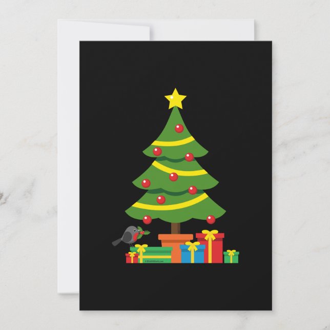 Robin And Colourful Presents Under Christmas Tree Holiday Card (Front)