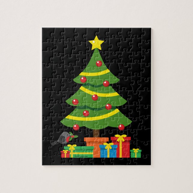 Robin And Colourful Presents Under Christmas Tree Jigsaw Puzzle (Vertical)