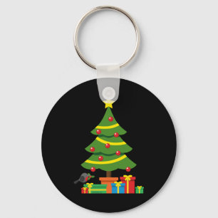 Robin And Colourful Presents Under Christmas Tree Keychain