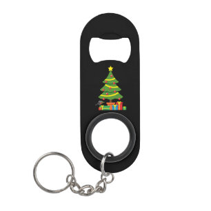 Robin And Colourful Presents Under Christmas Tree Keychain Bottle Opener