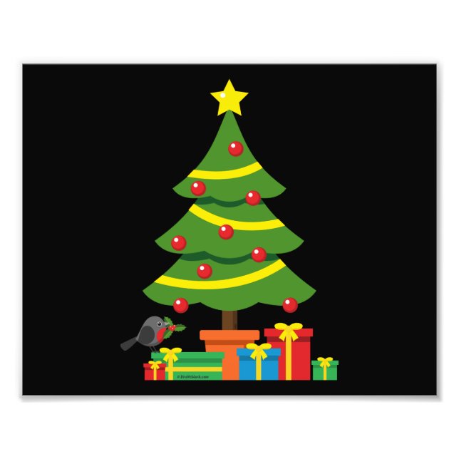 Robin And Colourful Presents Under Christmas Tree Photo Print (Front)